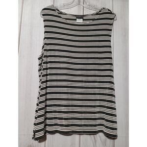 Citiknits Shirt Womens 1X Brown Black White Striped Sleeveless Stretch Top‎